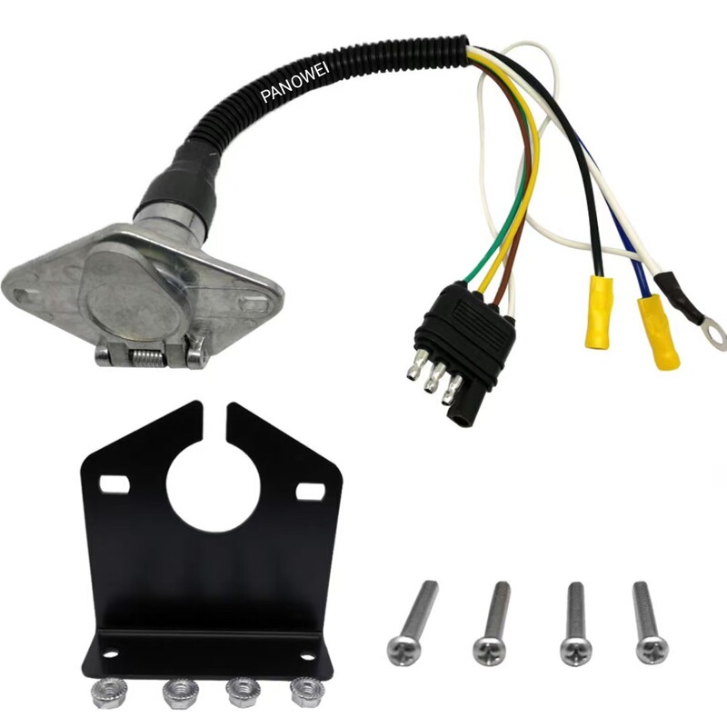 Trailer Connector Plug Adapter 4-Pin to 6-Pin with Power Cord Bracket Rv Tail Light Signal Converter American Standard Trailer Connector Plug Adapter 4-Pin to 6-Pin with Power Cord Bracket Rv Tail Light Signal Converter American Standard