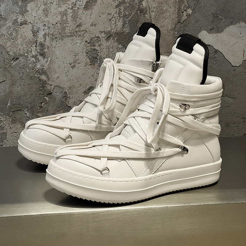 Autumn Men's High-Top Shoes Trendy High-Top Snow Boots Inverted Triangle Fashionable Casual Versatile Boots 4751 White-J