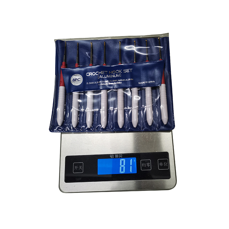 Herramientas de tejer suéter aguja mango plástico fino oro cabeza encaje crochet un conjunto 8 OPP bolsa embalaje