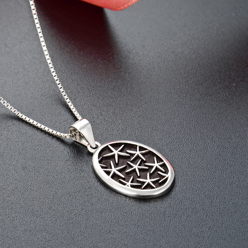 Japonés y coreano s925 Collar de plata las mujeres ins estilo redondo marca estrella mar colgante moda temperamento clavícula cadena suministro directa fábrica