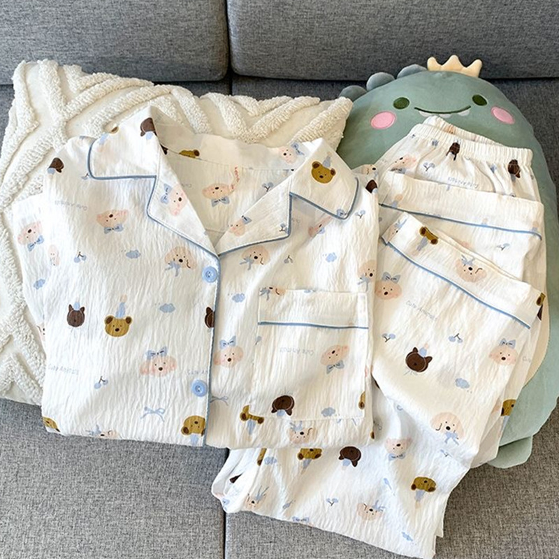 Cute Puppy Pajamas for Women Spring & Fall Pure Cotton Cloud Cotton Yarn 2025 New Cardigan Summer Home Wear Set