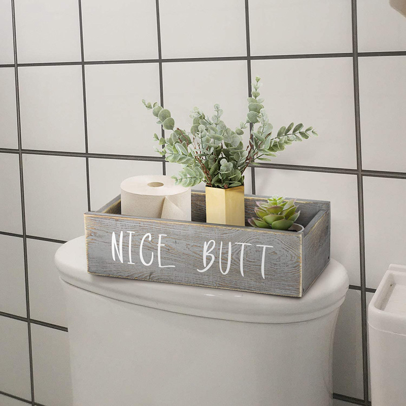 Creative Old White Bathroom Storage Box Wooden Decorative Box Toilet Wooden Storage Box Toilet Paper Holder