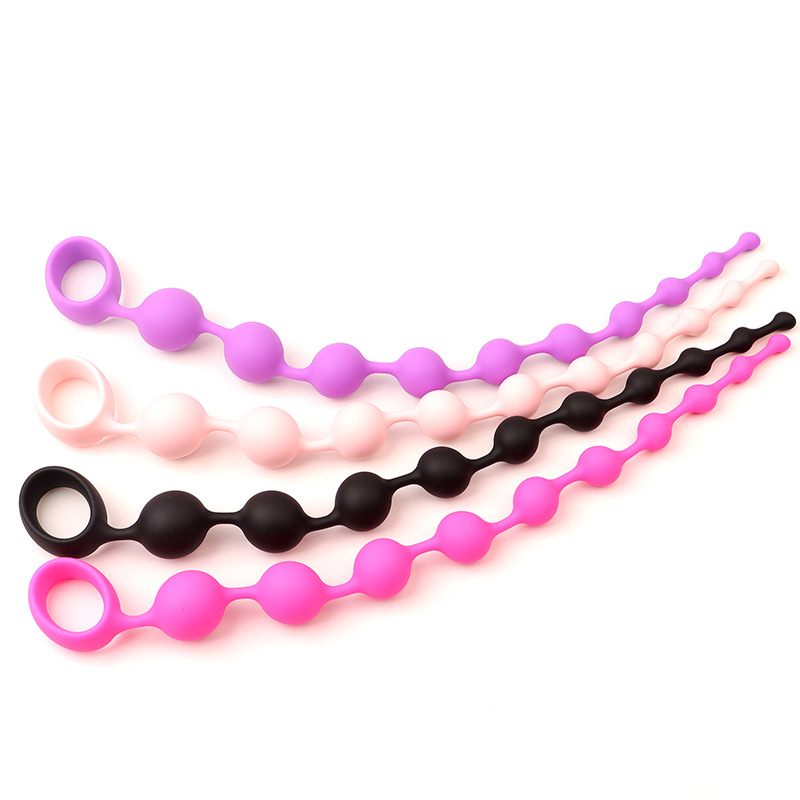 Extra Long Silicone Anal Plug, Ten-Bead Design, Rose Red Adult Toy — detail image 6