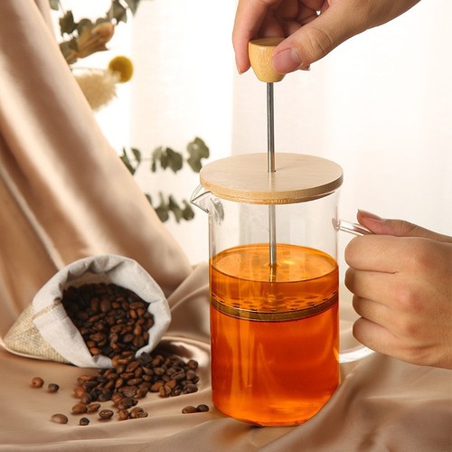 New wooden lid heat-resistant high borosilicate tea maker stainless steel French press coffee pot