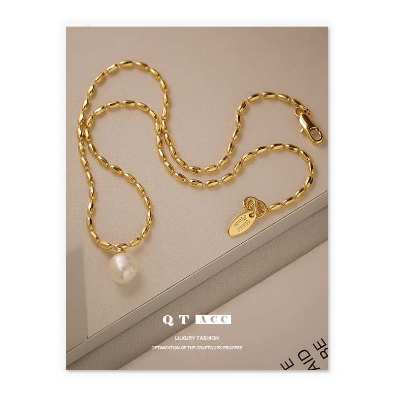 Collar de perlas naturales vintage estilo francés, chapado en latón con oro real de 18K, para mujer, con un toque de alta gama. image 6
