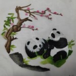 熊猫，双面绣，八丝双面，扇面，手工刺绣，朝鲜绣