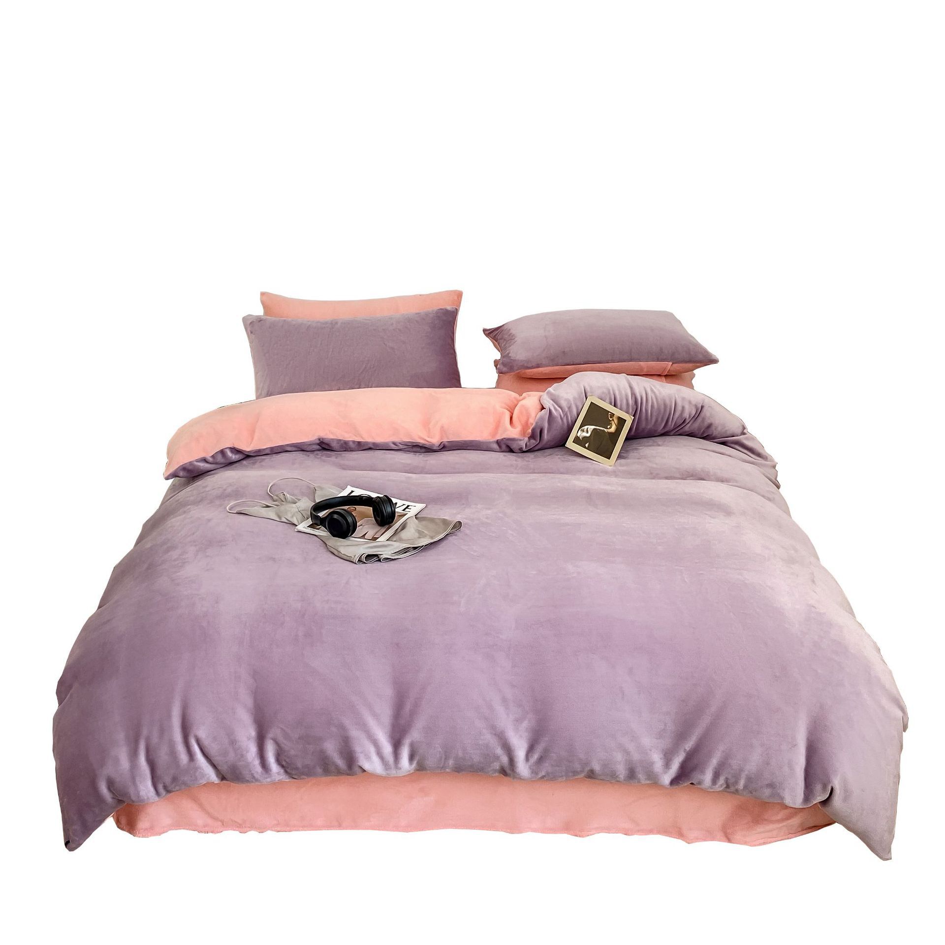 Dos lados engrosados leche coral cama de cuatro piezas en invierno más edredón cubierta de cama de brida de coral cama