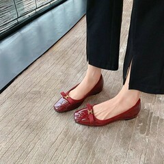 葡萄妈同款 内增高3cm~ 贵气金扣蝴蝶结方圆头厚底浅口单鞋女春秋