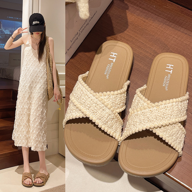 Cross New Summer Outfit Sandals and Slippers Women's Flat-bottomed Fashionable All-match Internet-famous Ins Trendy Beach Roman Shoes