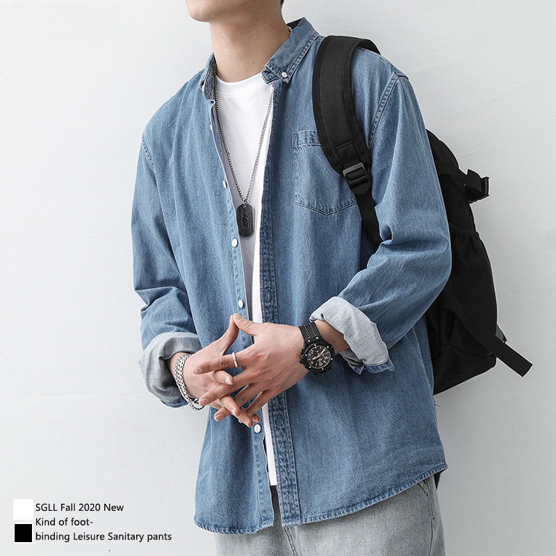 Denim Shirt Men's Long-sleeved Korean Style Fashionable High-end Style Men's Tooling Shirt Loose Japanese Style Autumn Casual Jacket