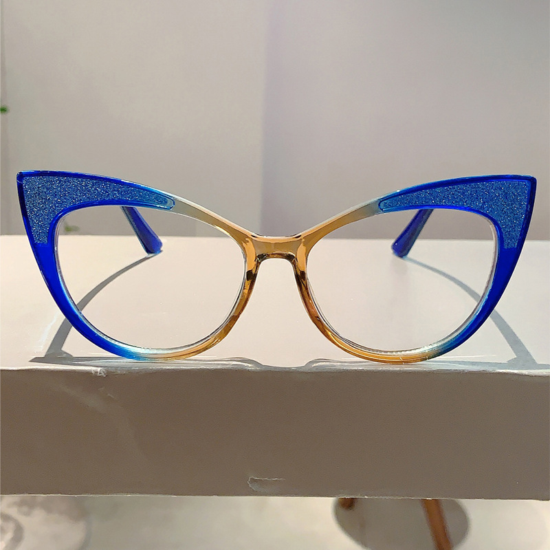 Katzenauge großer Rahmen personalisierte Kontrastfarbe Anti-Blaulicht-Brille trendige hochwertige No-Grade-Flachspiegel_voghion.com