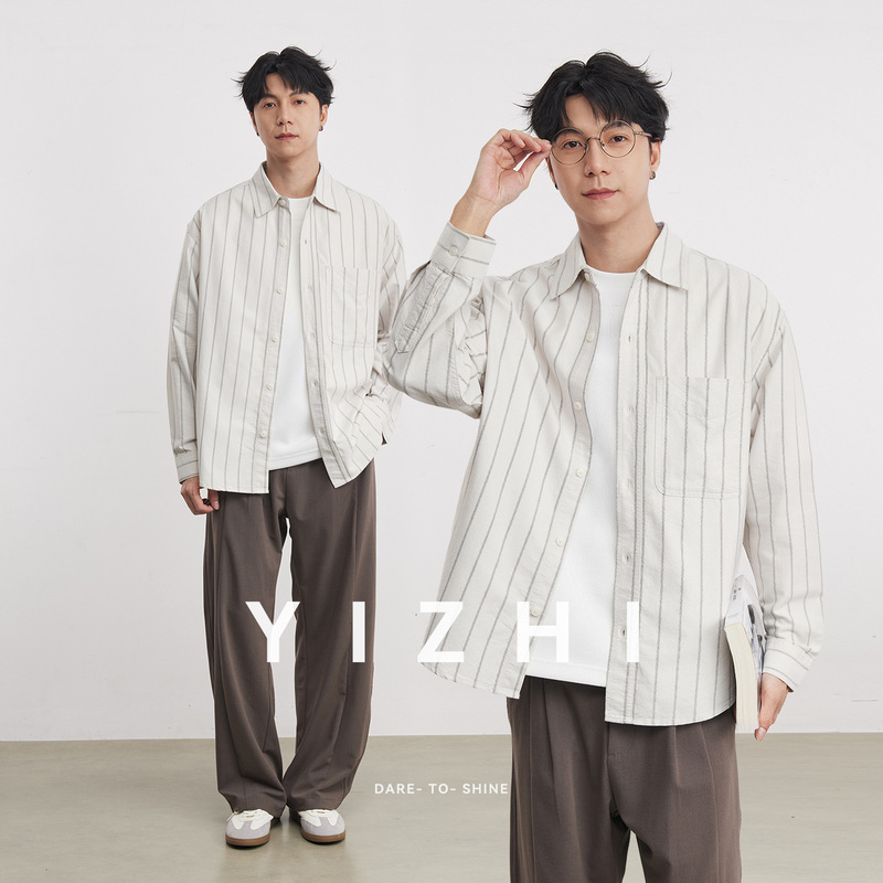 Yizhi Fashion Oxford Wide Striped Pure Cotton Turn-Down Collar Long Sleeve Shirt for Men Spring and Autumn 2026 New Men's Shirt Trend Yizhi Fashion Oxford Wide Striped Pure Cotton Turn-Down Collar Long Sleeve Shirt for Men Spring and Autumn 2026 New Men's Shirt Trend