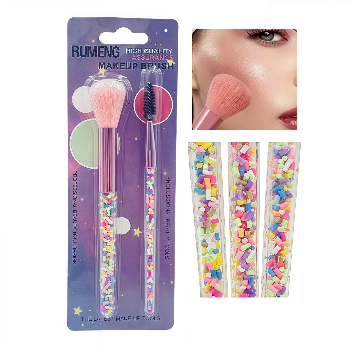 Direct From The Manufacturer: 2-piece Candy-colored Makeup Brush Set With Paper Card Handle, Soft Bristles, Portable_voghion.com