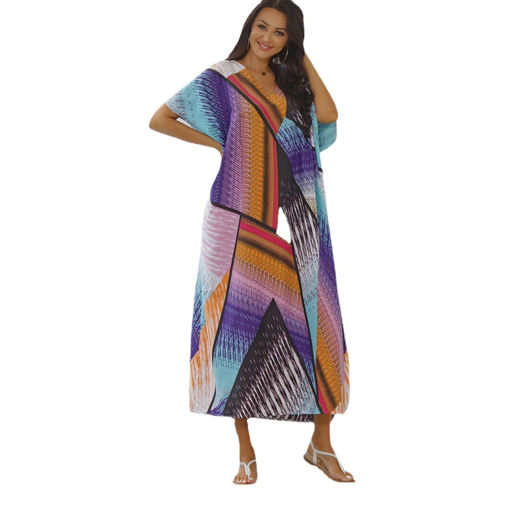 Blusa de playa colorido flor bloque de impresión vacaciones traje suelto bikini ropa de protección solar transfronteriza 5D27