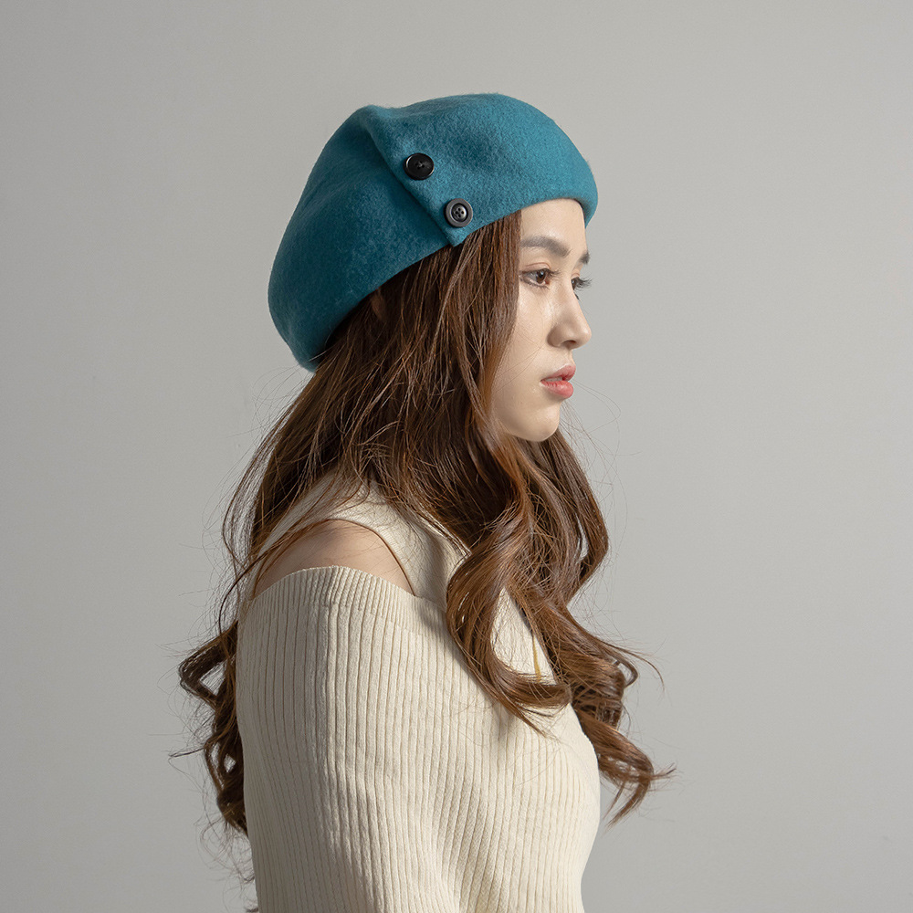 Autumn and winter fashion casual warm button decoration plus large elastic sweatband wool beret painter trendy hat_viptrois.com