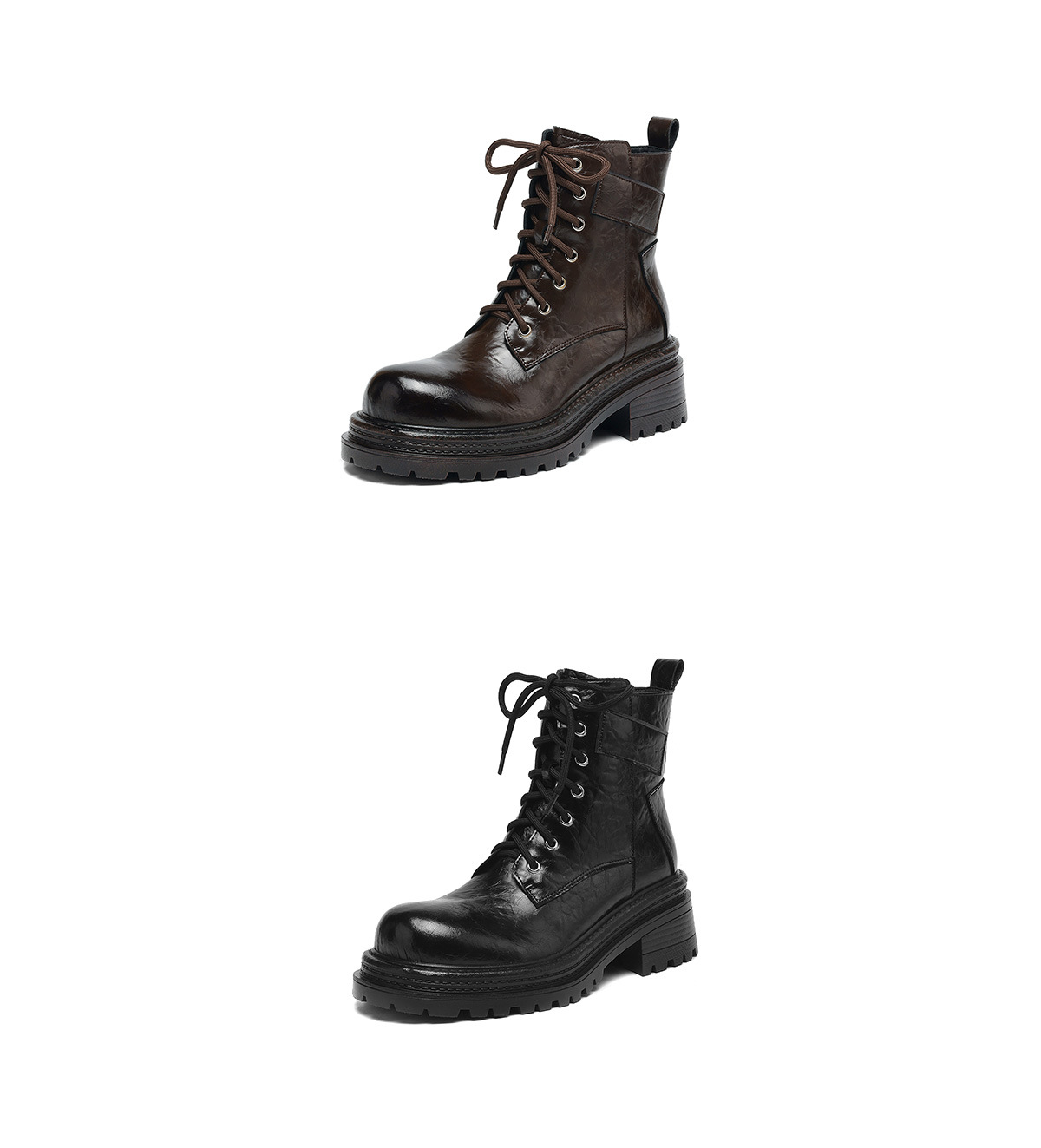 Boot Martin nữ gót dày buộc dây đế tăng chiều cao phong cách Maillard thu đông 2025 — Lớp lót nhung đen, Nhung nâu, Lớp lót đơn màu đen, Lớp lót đơn màu nâu chi tiết 23