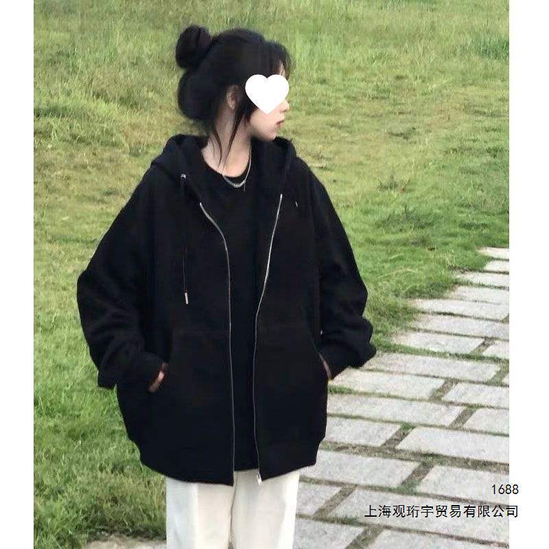 连帽拉链开衫卫衣女小个子宽松百搭韩系学院风中长款春秋季外套