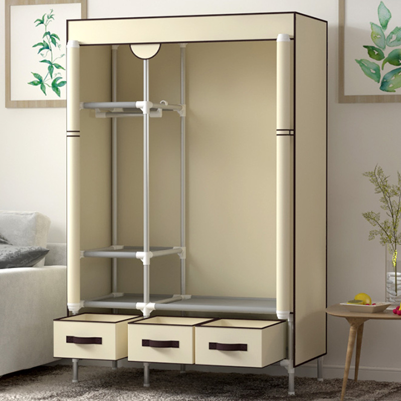Simple Wardrobe Modern Minimalist Fabric Wardrobe with Reinforced Steel Pipes, Economical Storage Hanging Wardrobe for Rental Housing
