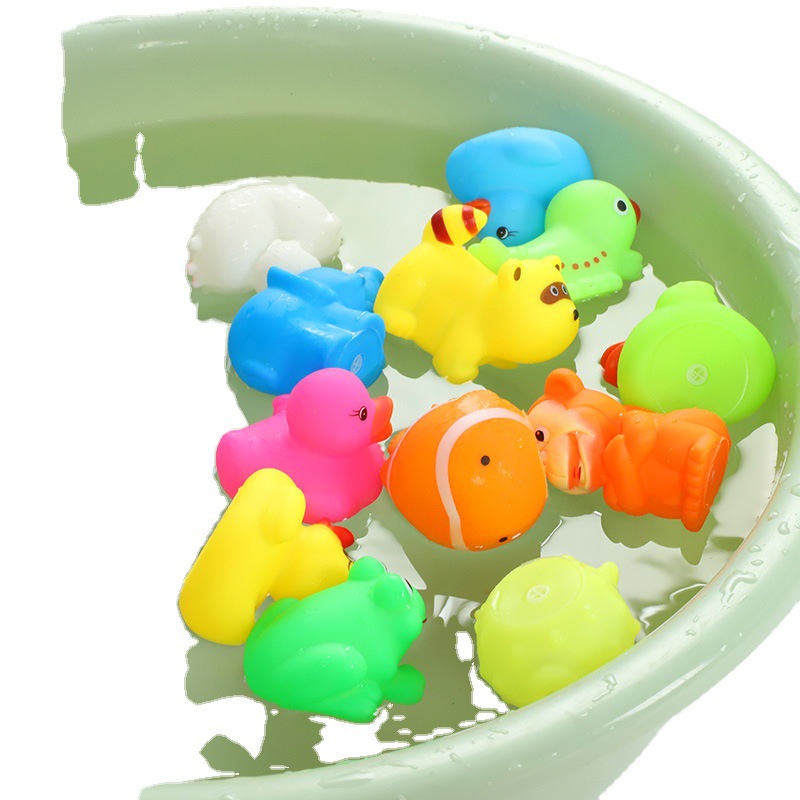 De dibujos animados de vinilo pellizco juguete bebé baño jugando agua sonido animal poco lindo divertido