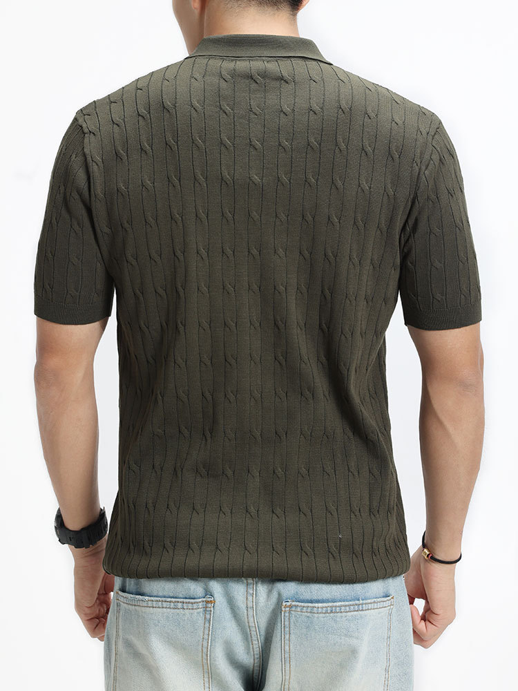 Hombres viejos ganancias Jacquard hielo camiseta polo de punto hombre alto sentido de negocios casual camiseta de manga corta de verano ropa de hombre