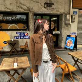 秋季美拉德少女新款夹克2026设计复古工装外套百搭翻领短款上衣