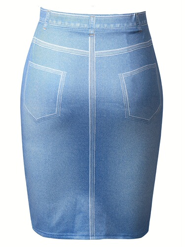 Elegant High Waist Butterfly Print Skirt Faux Denim