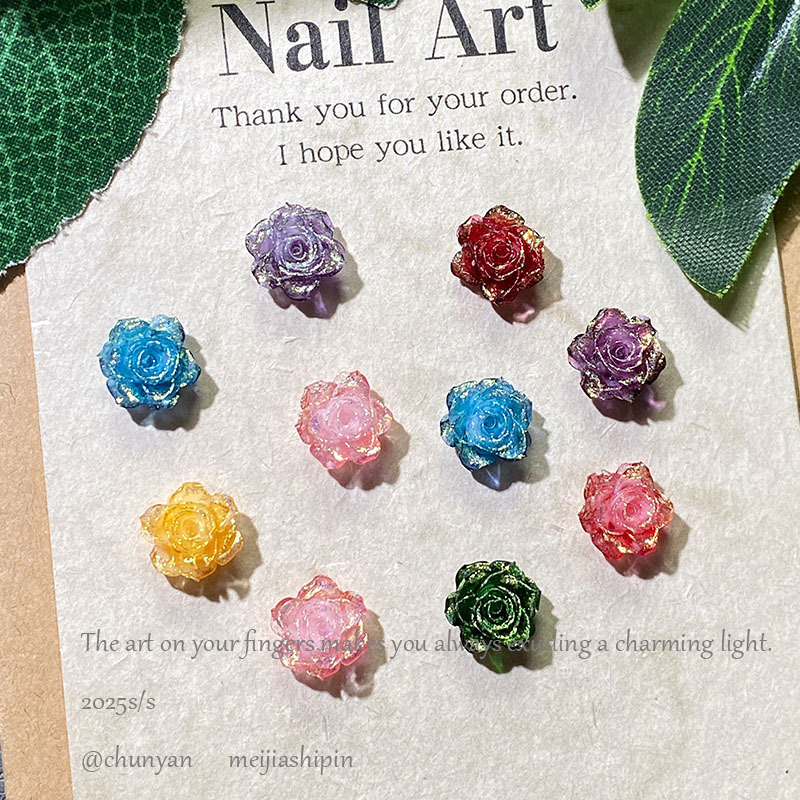 Live Broadcast Popular Gold Enamel True Love Rose Nail Art Jewelry Luminous Versatile Soft Glue Flower DIY Bracelet Accessories