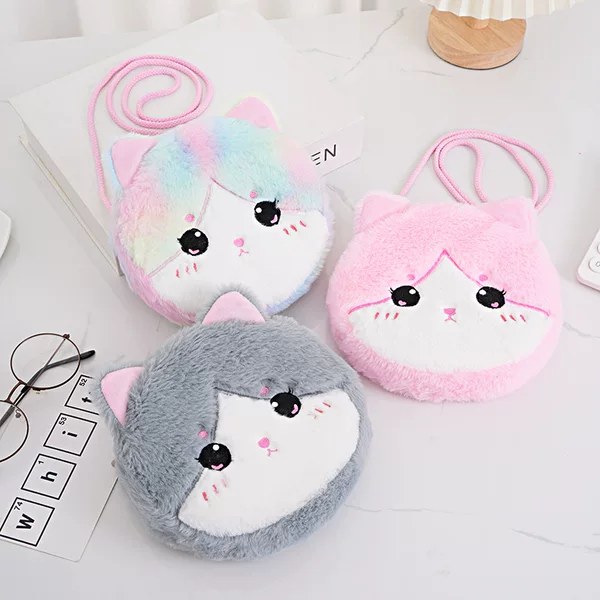 Cartoon Cute Children's Color Plush Cat Personalized Creative Modeling Large Capacity Cross-Border Girl Shoulder Crossbody Bag