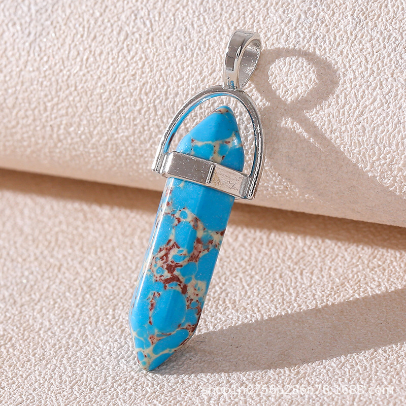 Venta caliente transfronteriza piedra natural amatista cristal rosa colgante de columna hexagonal collar de bala de doble punta colgante único al por mayor