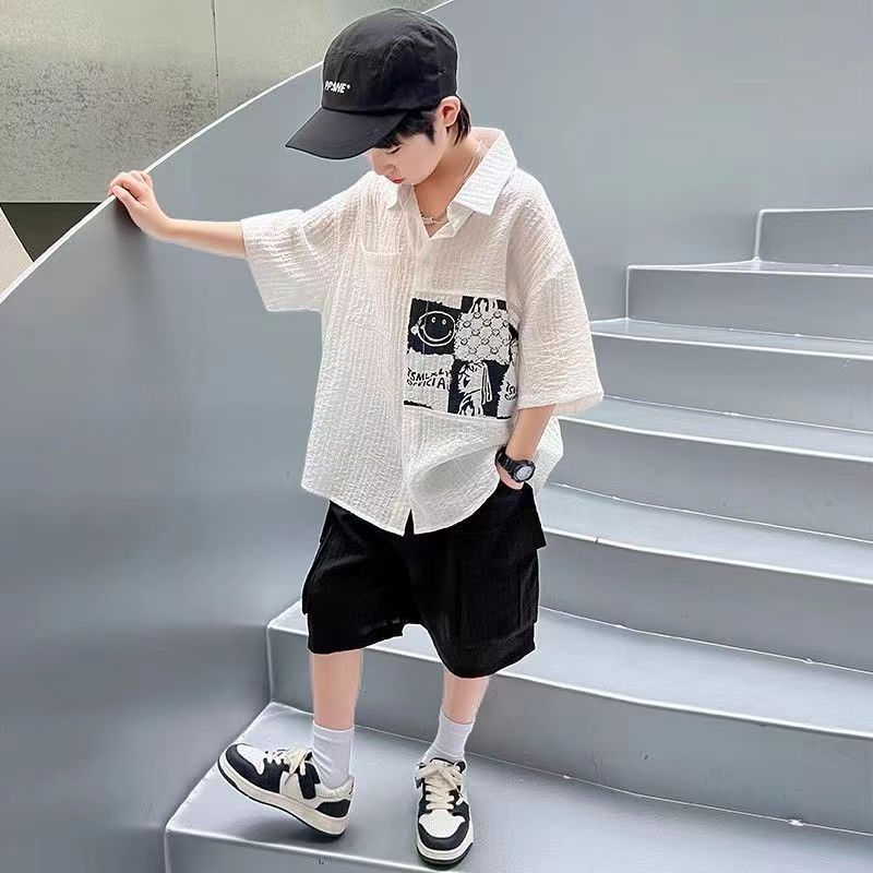 Completo estivo bambino camicia maniche corte alla moda_voghion.com