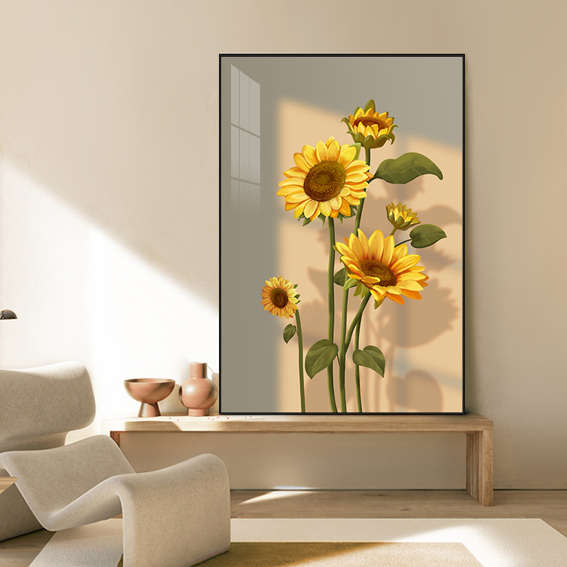 Girasoles de viento crema sala de estar pintura decorativa floral textura sofá fondo pared pintura de piso puerta de entrada mural