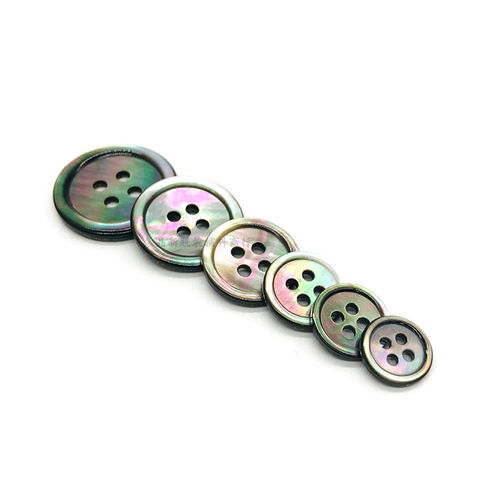 Natural black butterfly shell button, round fine edge four-eyed black pearl, high-end shirt button, black button