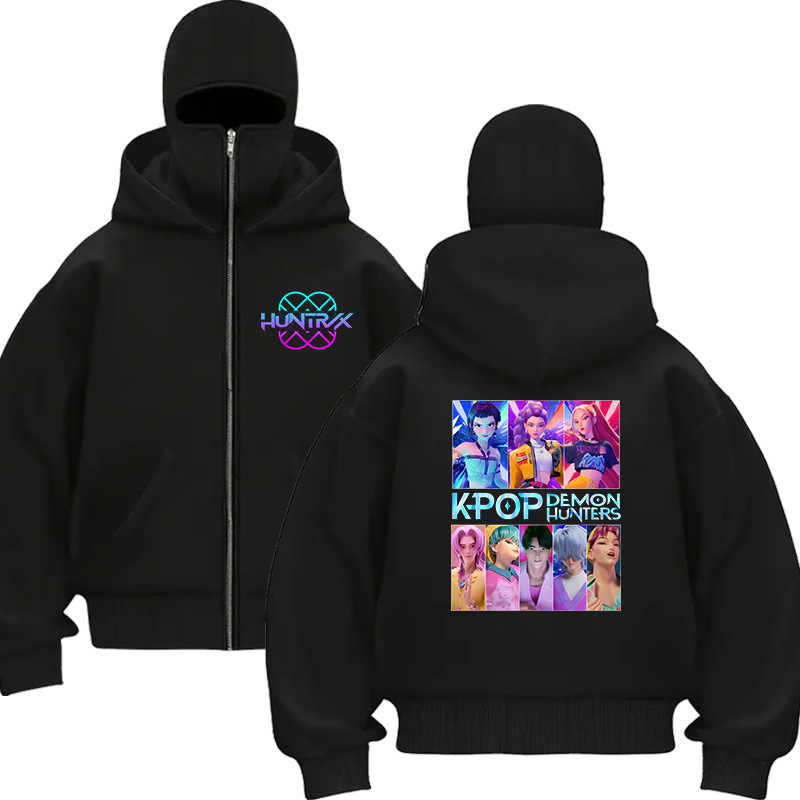 Cross-Border Kpop Hunter Girl Group Double Cap Hoodie Balaclava Zipper Street Sports Sweatshirt 0906-4