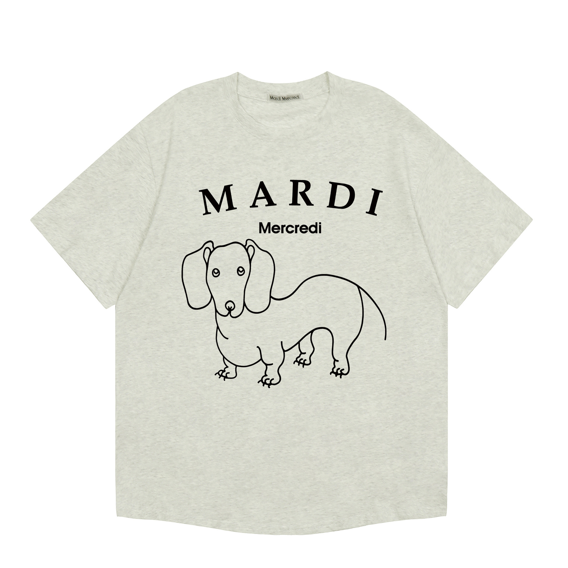 韓国マルディ Tシャツダックスフントレタープリントルーズカジュアルラウンドネック半袖 Tシャツトップ女性用