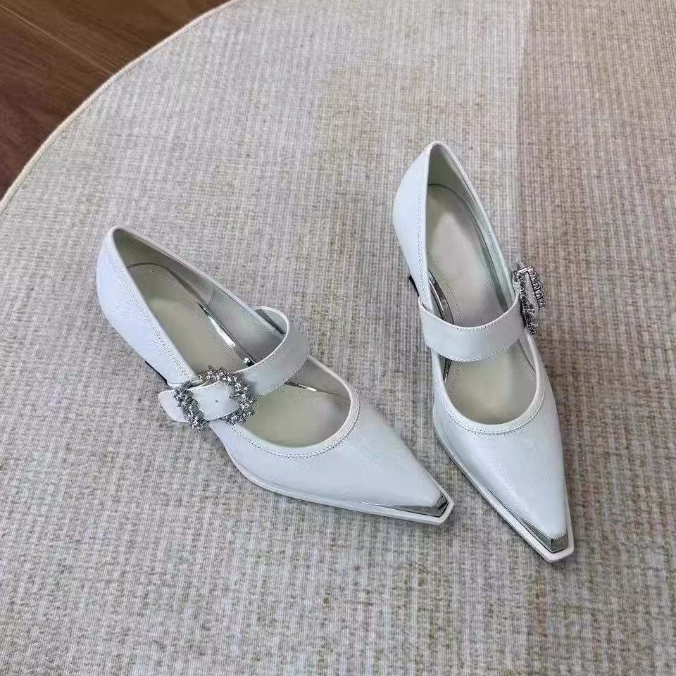 Soft Leather French-style Elegant Rhinestone Pointed-toe Women's Shoes, 2025 New Versatile Model, Mary Jane Shoes With A_vogvips.com
