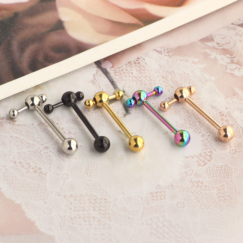 New Rose Gold Heart Tongue Nail Stainless Steel Hollow Ball Hammer Tongue Ring Body Piercing Jewelry detail image 11