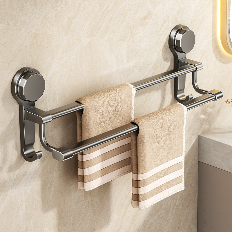 Suction Cup Towel Rack Double Rod Bathroom Toilet Bathroom Kitchen Punch-Free Wall Hanging Towel Hanging Rod