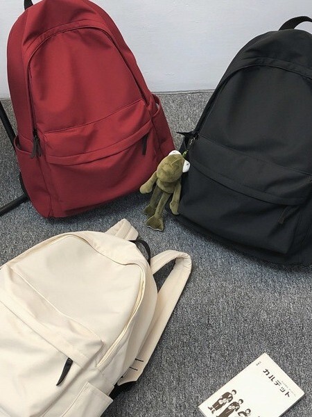 双肩包复古风简约纯色百搭书包大容量学生背包|undefined