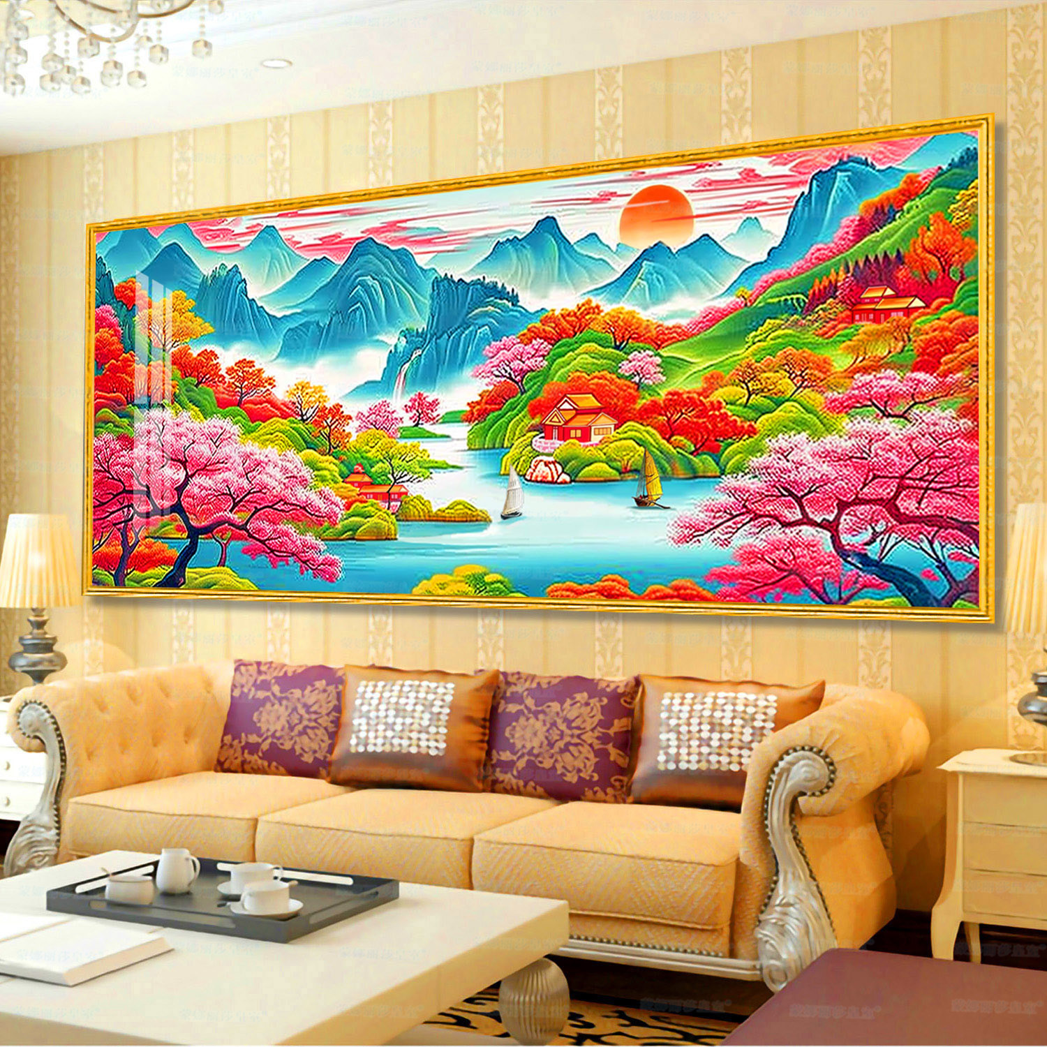 Mona Lisa Real Bordado de cruz en el mundo mejorado nuevo paisaje decoración de la sala de estar bordado a mano