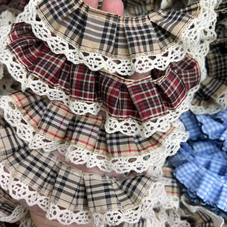 4 Colors in Stock, 3.5cm Double-Layer Plaid Cotton Lace Ruffles, Toy Accessories, Clothing Hem, Cuff Discounts 4 Colors in Stock, 3.5cm Double-Layer Plaid Cotton Lace Ruffles, Toy Accessories, Clothing Hem, Cuff Discounts