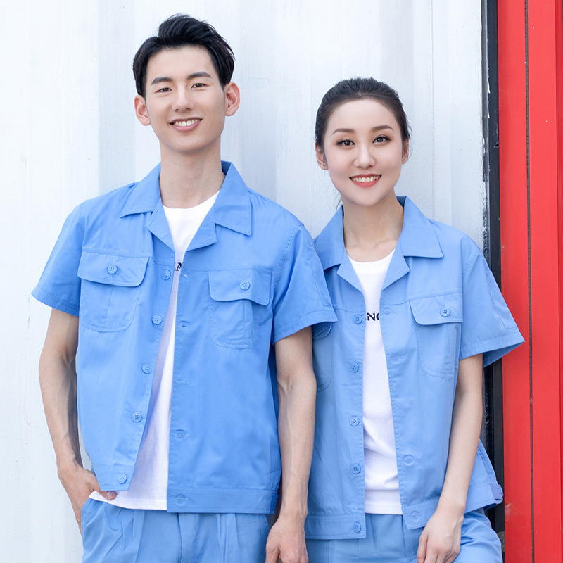 Trajes de trabajo de manga corta de verano para hombres trajes de verano delgados transpirables taller de fábrica de trabajo azul personalizado