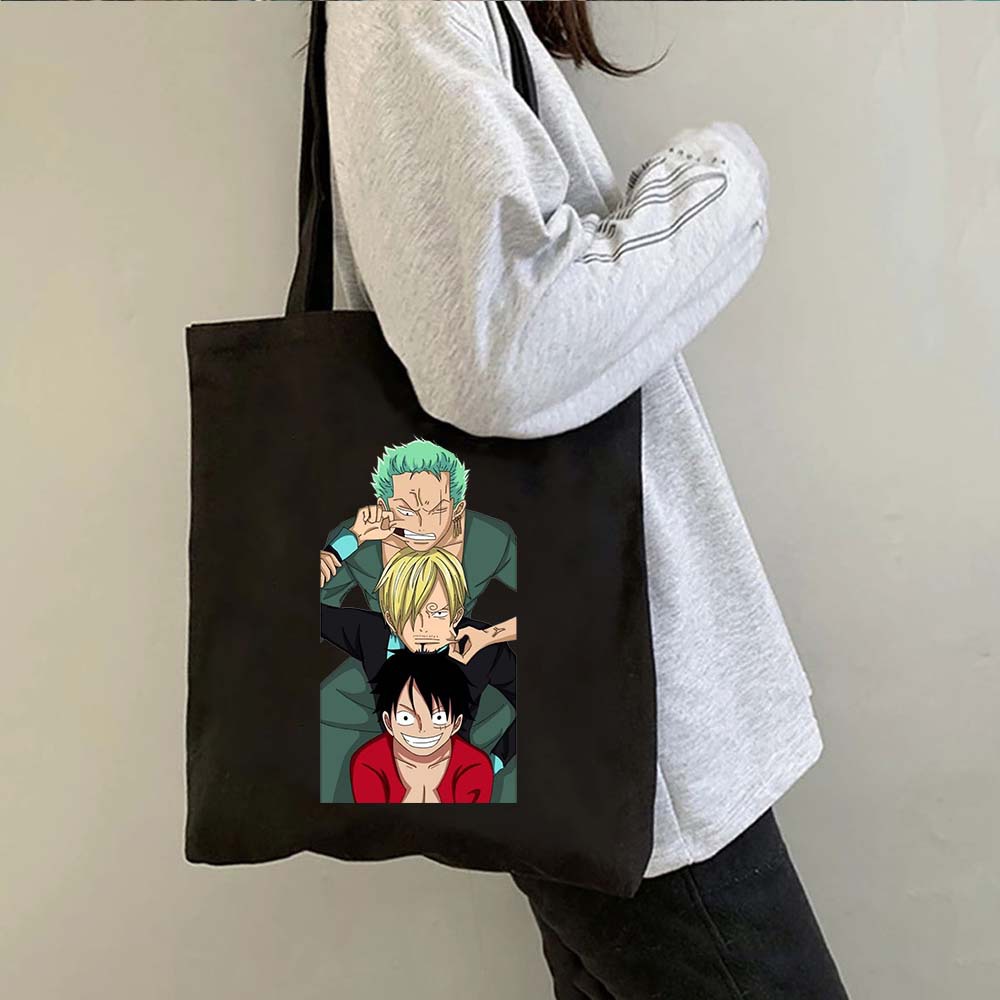 Una pieza de una pieza luffy anime impreso bolsa de lona bolsa de hombro bolsa plegable bolsa de compras