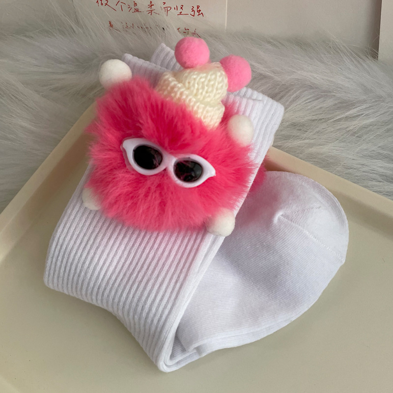 흰색 양말 핑크 볼