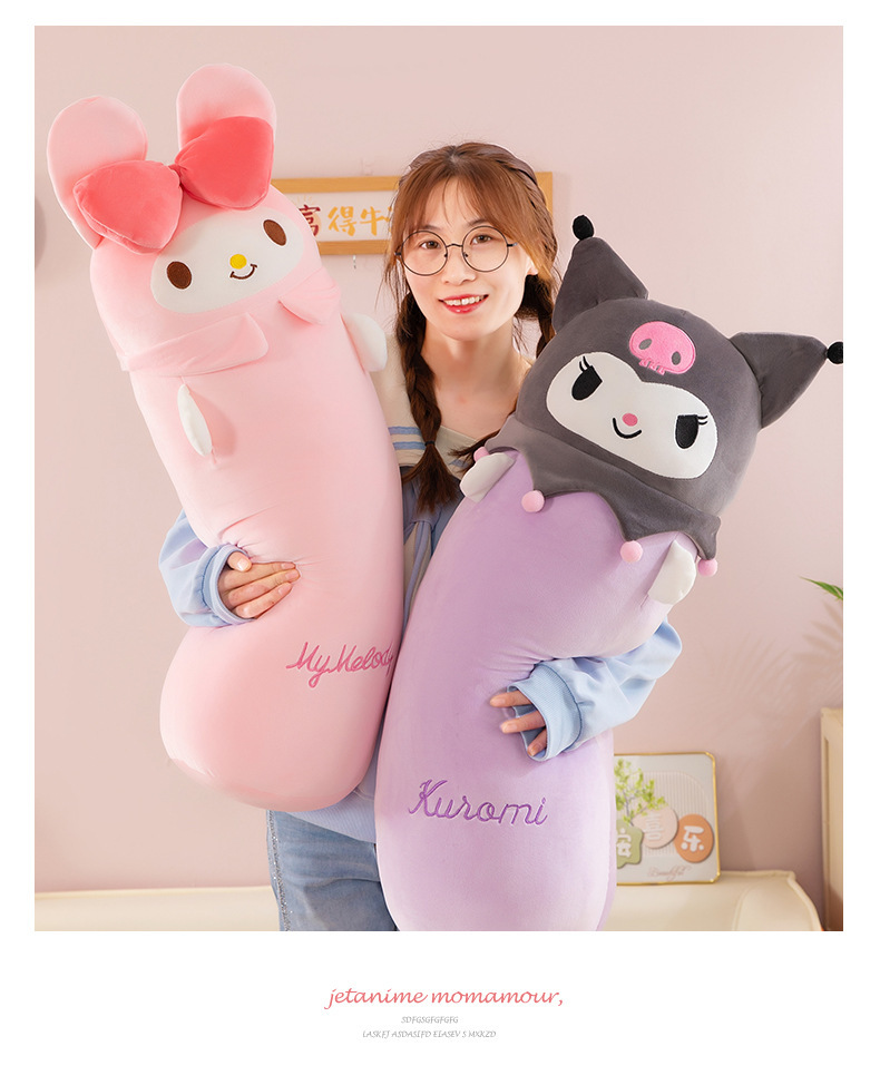 Cartoon Kuromi plush pillow, My Melody long plush toy, Sanrio sleeping companion, girl's gift