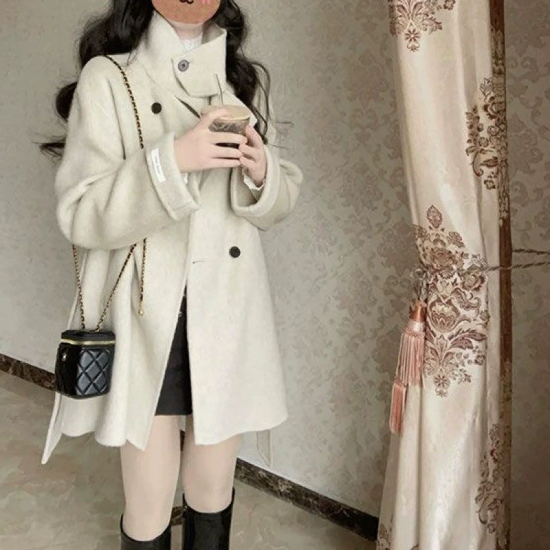 Demi-season short woolen coat, jacket, for teenagers, high-quality style, British style