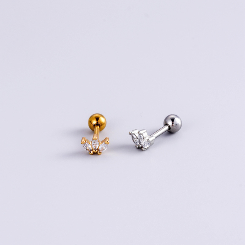 Zircon Inlay Material 1 Piece 316L Stainless Steel Copper Zircon Ear Cartilage Rings & Studs Heart Shape Waterproof Non Tarnish Surgical Steel