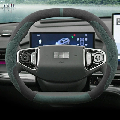 Galaxy Starship 7Emi Steering: Steering wheel cover - galaxy-starship-7-double-d-type-black-and-green-ultra-thin-suede-style-default
