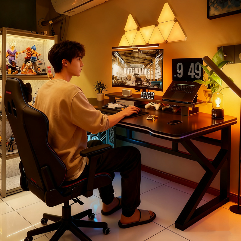 Gaming E-Sports Style Black Computer Desk, E-Sports Table for Rental Apartments, Bedroom Computer Desk, Desktop Home Workstation