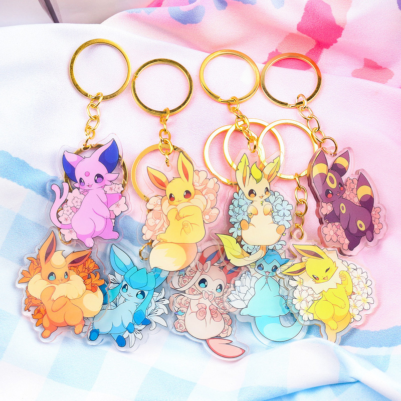 Cartoon Cute Pikachu Eevee Keychain Creative Couple Small Gift Car Keychain Bag Pendant Wholesale