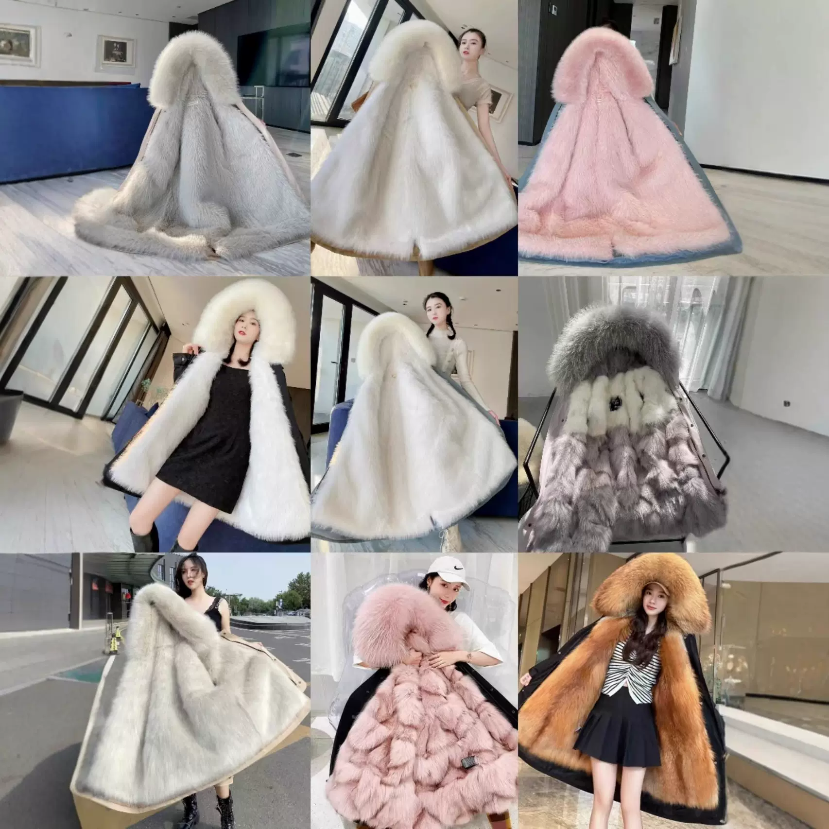 派克服女长款獭兔毛内里加绒大毛领连帽气质保暖棉服网红皮草外套